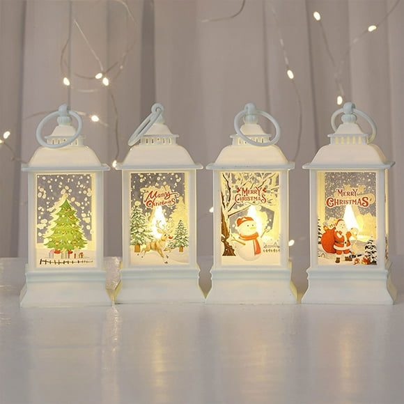 Farol Navideño de Cuatro Esquinas con Patrones Personalizables, Decoración Festiva, Lámpara de Vela Portátil