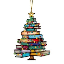 OAVQHLG3B Book Christmas Ornament Suncatcher, Acrylic Tree Decor Ornaments Gifts for Book Lovers, Bookish Gift for Women, Bookworm, Teacher, Bookclub, Printed Faux Stained Glass Effect Keepsake