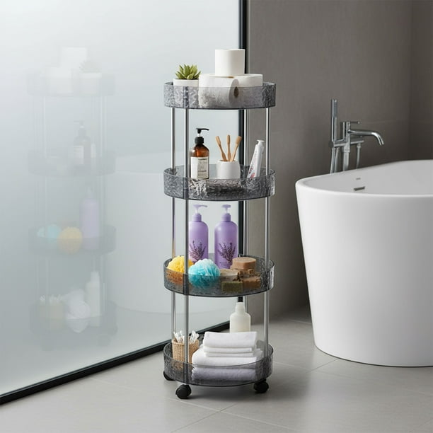 Estante de cuatro niveles para cocina, baño, sala de estar, estante de almacenamiento de piso, gabinete de almacenamiento transparente de múltiples capas, carrito móvil, estante de plástico