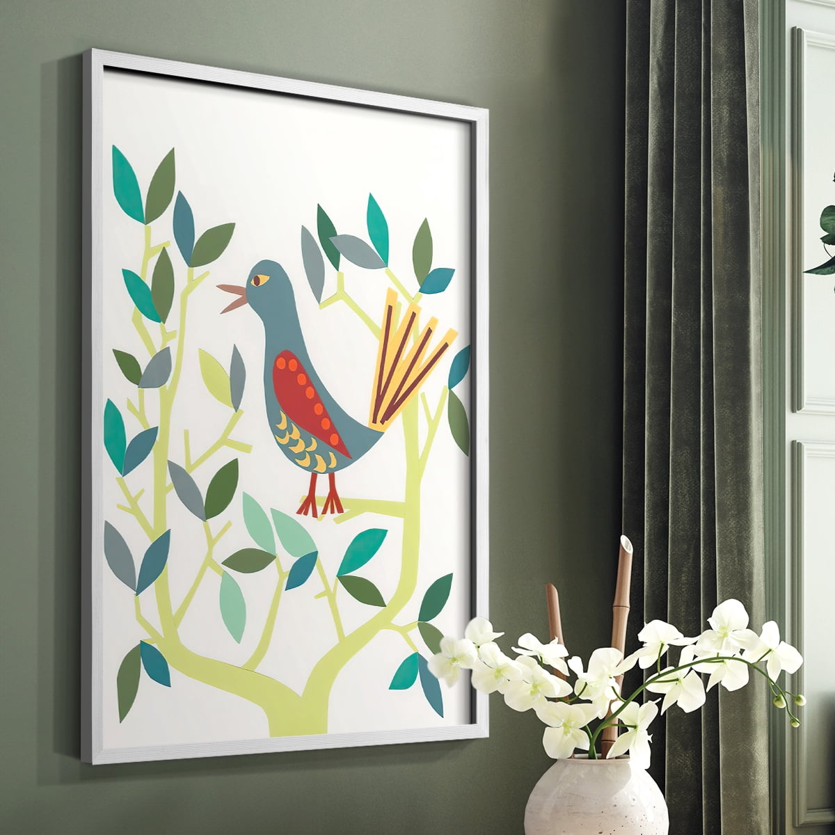 Whitty Bird IV Framed Print in White Solid Wood 11 x 14 Framed Print