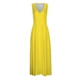 thumbnail image 3 of Women's Spring Summer V-Neck Sleeveless Side Zipper Long Dress - Pleated Polyester, Fashionable for Work & Night Out, 3 of 7