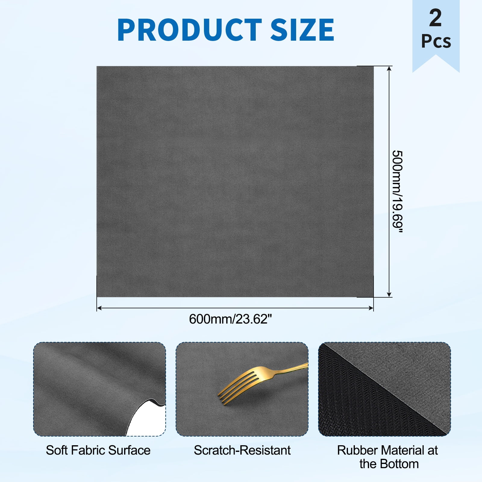 Washer and Dryer Top Protector Mat 24" x 20", 2Pack - Non-Slip, Quick Drying Rubber Washing Machine Top Cover Pad for Home Kitchen Laundry Room, Deep Gray