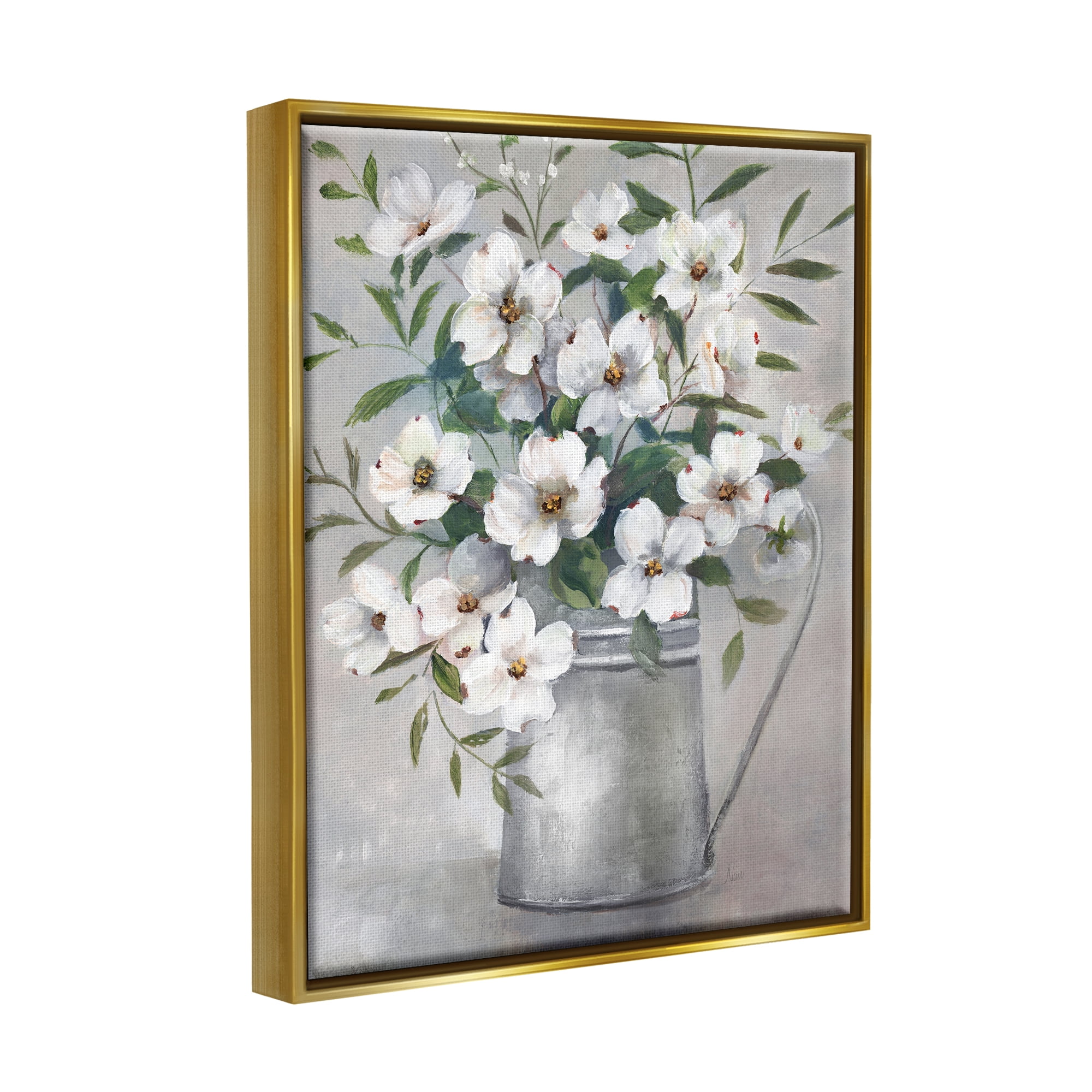 Stupell Industries Farmhouse Dogwood Floral Garden Botanical & Floral Painting Gold Floater Framed Art Print Wall Art