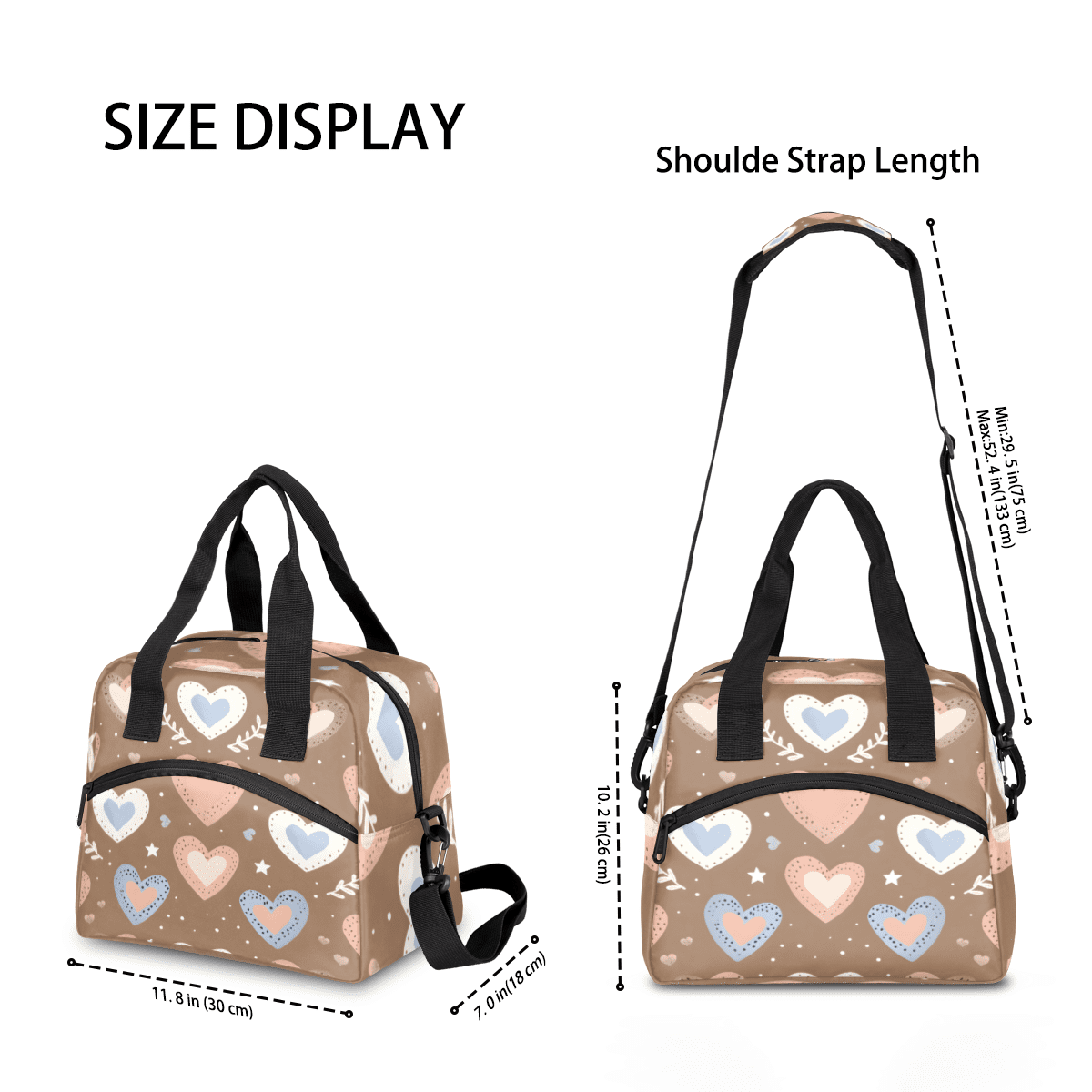 Herdesigns Cute Insulated Lunch Bag for Women Men Adults Large Reusable Lunch Box Heart Pattern Leakproof Cooler Tote Bags with Adjustable Shoulder Strap