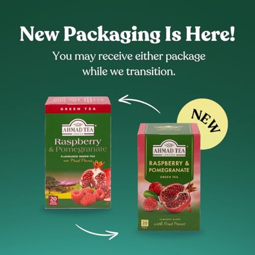 6 packs -Ahmad Raspberry & Pomegranate flavored Green Tea with Fruit Pieces 20 T/B