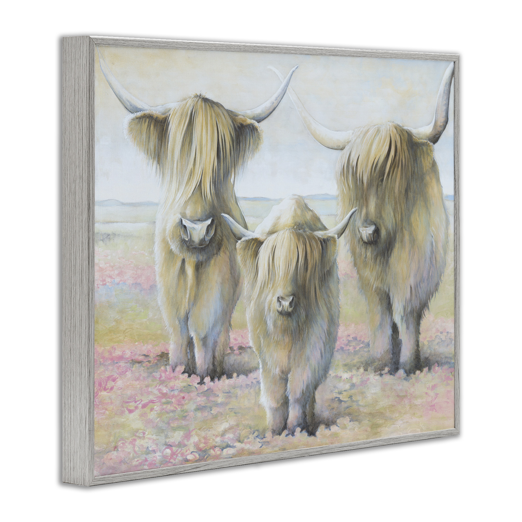 Stupell Industries Gentle Cattle Trio Animals & Insects Painting Gray Framed Art Print Wall Art, 20 x 16
