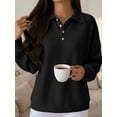 thumbnail image 2 of jinghuiyue Womens Polo Shirts Long Sleeve Waffle Knit Button Down Shirt Casual Loose Fit V Neck Tunic Tops M, 2 of 4