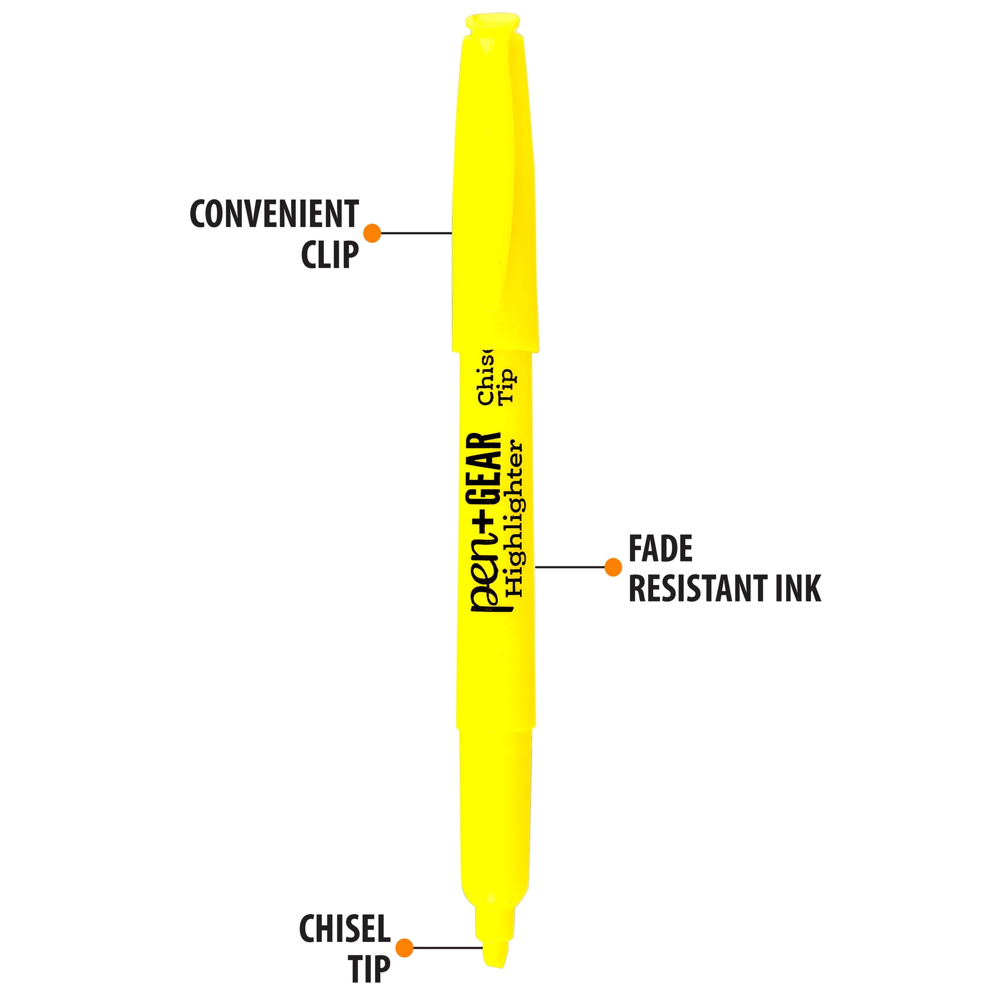 Pen + Gear Highlighters, Chisel Tip, Fluorescent Yellow, 2 Count