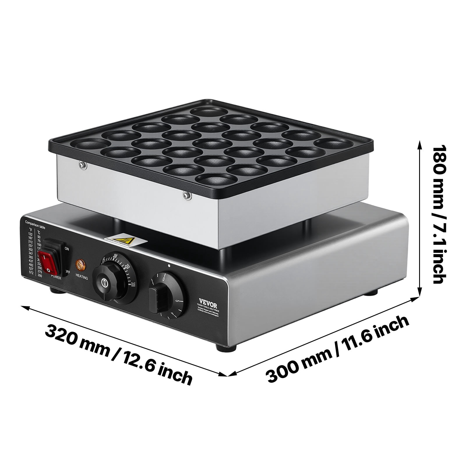 VEVOR Mini Pancake Maker, 25PCS 43mm Diameter Dutch Muffin Waffle Baker, Non-stick Stainless Steel Poffertjes Grill, Commercial Electric Dorayaki Machine, Temp & Time Control, Home Kitchen Restaurant