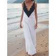 thumbnail image 4 of Women'S V Neck Lace Bodycon Spaghetti Strap Elegant Ruffle Maxi Dresses White M, 4 of 9
