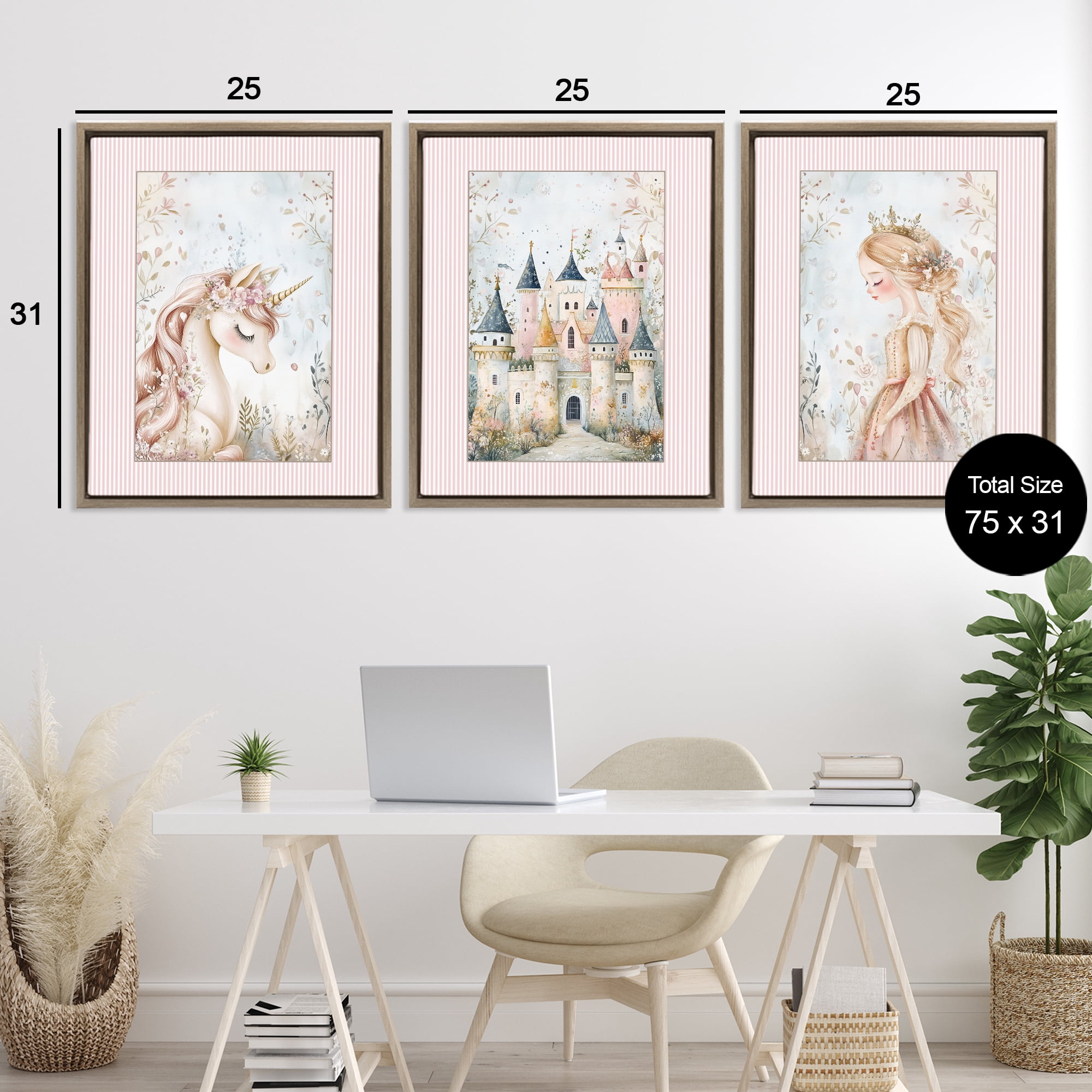 Stupell Industries Fantasy Enchanted Dreams 3 Piece Brown Framed Floater Canvas Set, design by Christine Simpson Art