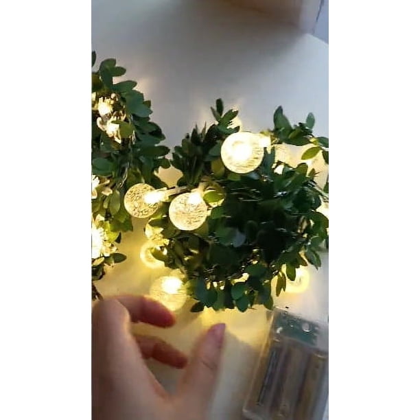 Guirnalda de luces LED de ratán de hojas verdes artificiales, enredadera de rosas con luz, decoración navideña, guirnalda de luces LED