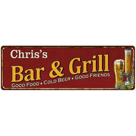 UPC 667438015305 product image for Chris's Bar and Grill Red Personalized Man Cave Decor 6x18 Sign 106180054144 | upcitemdb.com