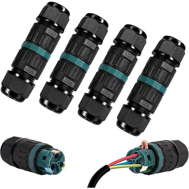 Caja de conexiones impermeable IP68 - Juego de 4 conectores eléctricos exteriores de 2 vías, caja de conexiones de cableado externo Domino impermeable para cables de tierra de Ø9-12 mm