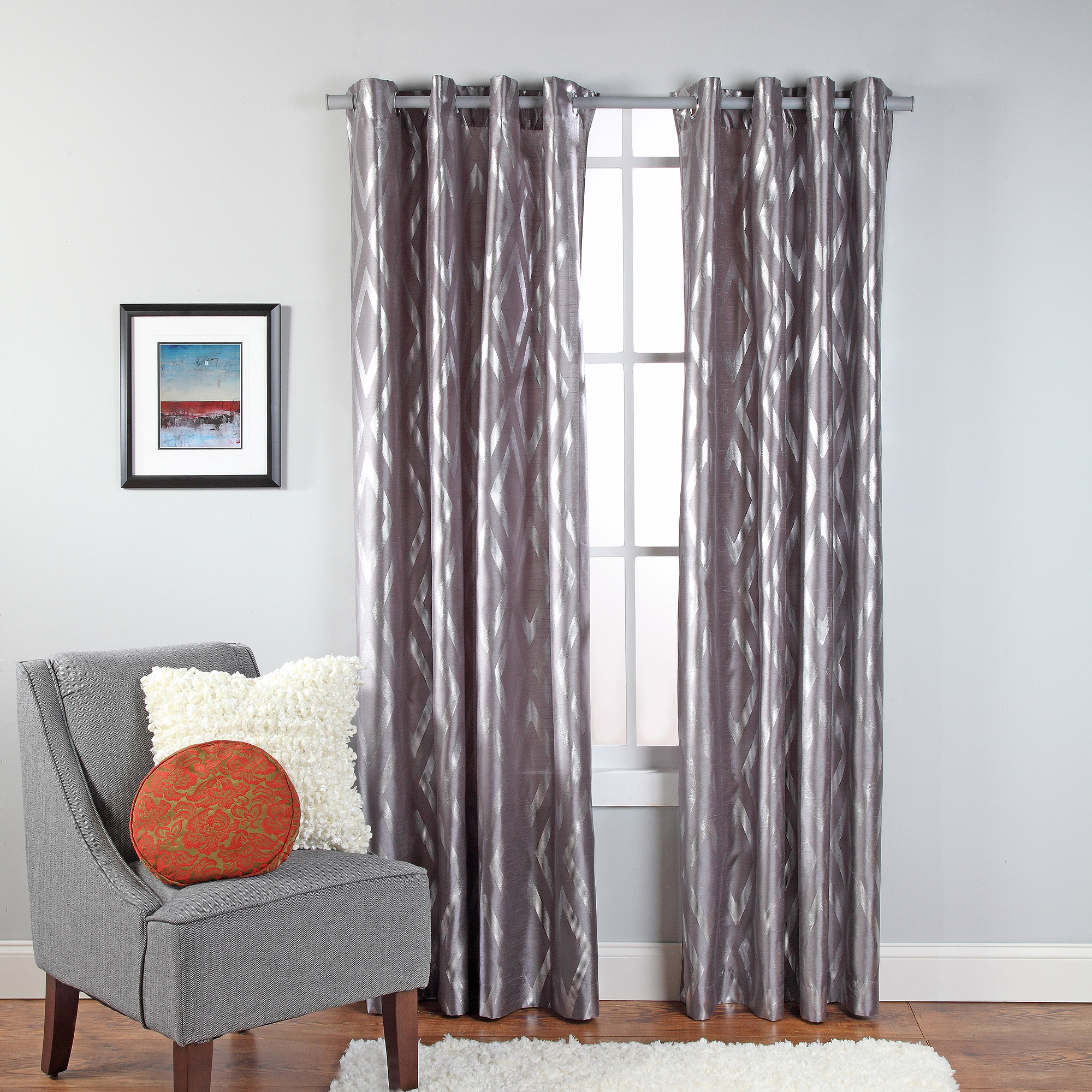 Metallic Print Grommet Window Panel, 55 x 84: Chrome