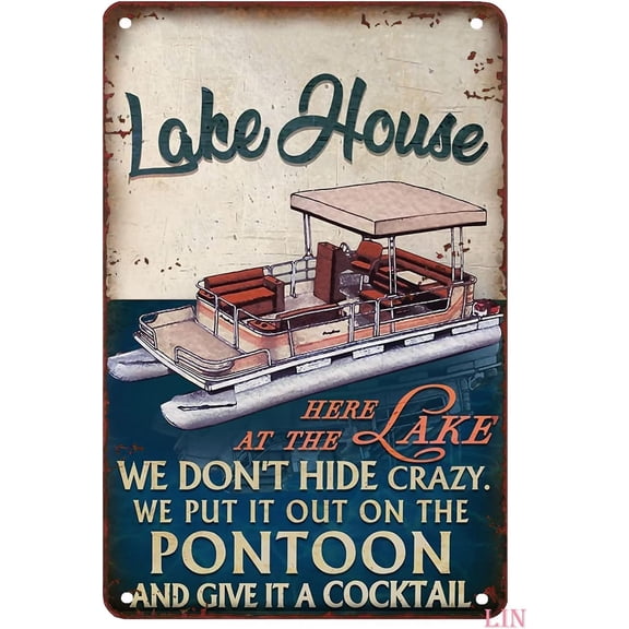 Tin Sign Vintage Pontoon Boat Boating Poster Lake House Poster Home Living Decor Metal Decorations Funny Iron Plaque Signs Gift 8x12 inches
