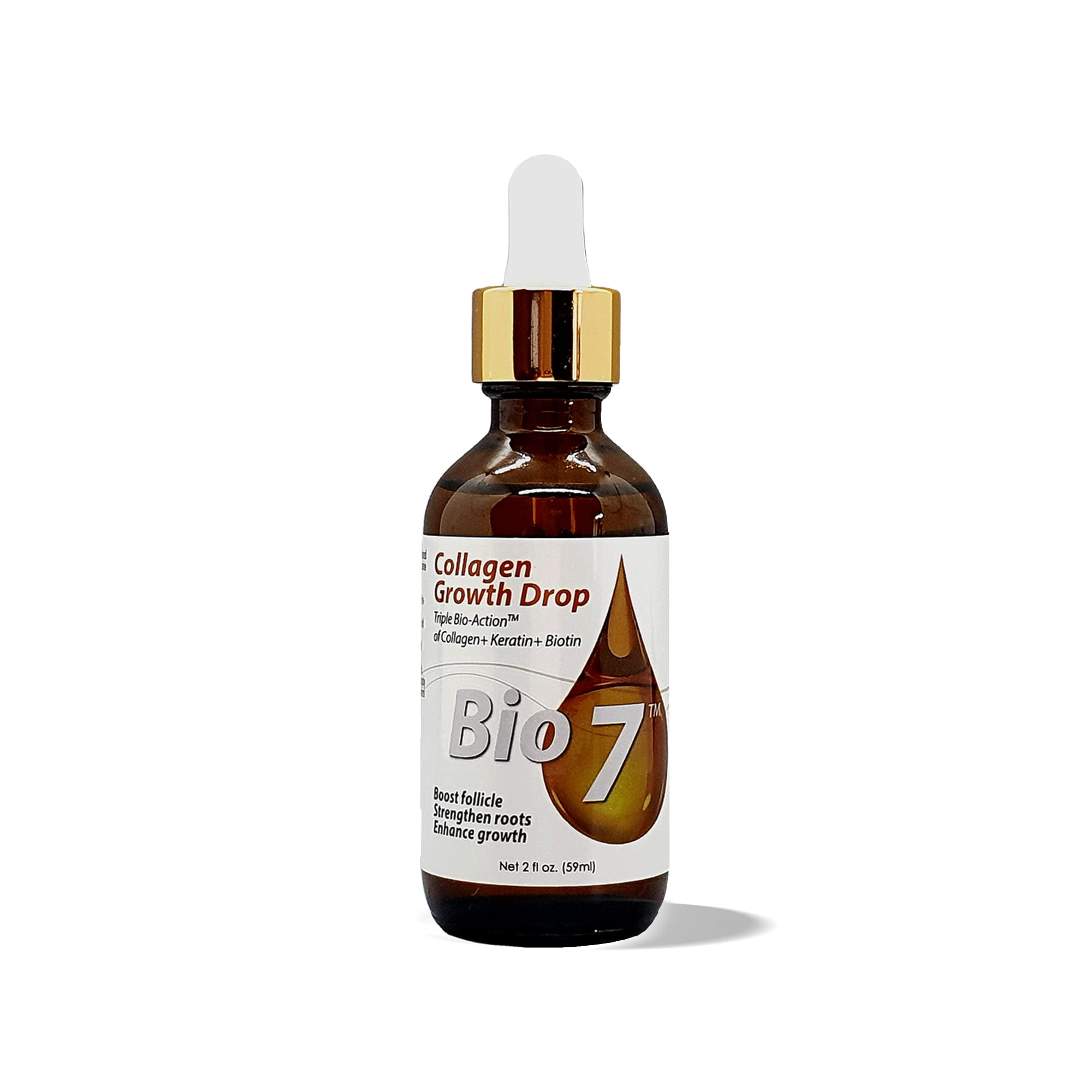BIO7 COLLAGEN HAIR GROWTH DROP TRIPLE BIO-ACTION OF COLLAGEN + KERATIN + BIOTIN - 2 Fl Oz (2 Pack) - Boost Follicle, Strengthen roots, Enhance Hair Growth, Repair and Grow Damaged Hair