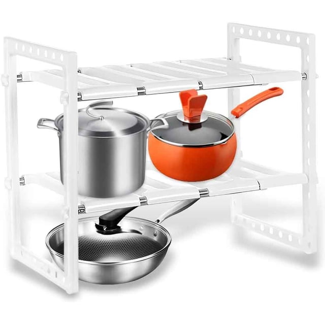 Estante de Almacenamiento Debajo del Fregadero de Cocina - Ajustable y Ampliable, con Paneles Removibles, Organizador Bajo Fregadero, Estante de Gabinete para Baño Cocina (Blanco)