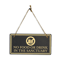 No Food Or Drink In The Sanctuary 5x10 Hanging Plus Wall or Door Sign | Rustic Twine | Workplace Hygiene Signage