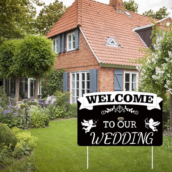 Welcome to Our Wedding Yard Signs Wedding Theme Yard Display Decorations for Outdoor Garden Decoration Lawn Yard Décor (14.1x9inch)
