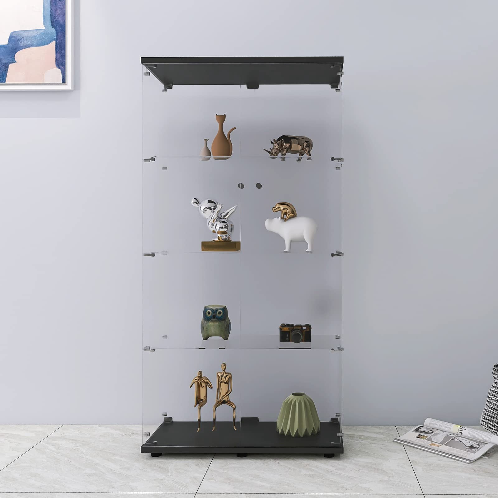 OCYCLONE 4Shelf Glass for Living Room, Glass Display Storage Case with Glass