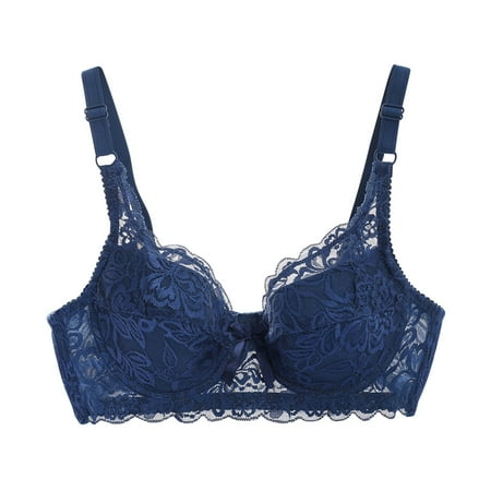 Lovzfmll Plus Size Comfortable Beathable Seamless Bra for Women Bras with Soft Sexy Oversized Thin Without Sponge Lingerie Lace Large Chest Appears Smaller Bra Ultra Blue XL 90C