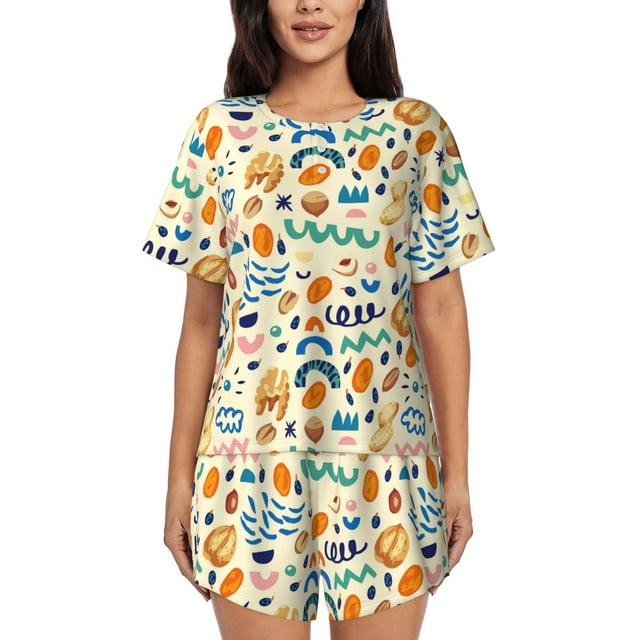 Fotbe Peanuts 8 Conjunto de Pijama Estampado para Mujer, 2 Piezas, Ropa de Dormir con Camiseta de Manga Corta y Shorts Suaves-4X-Large