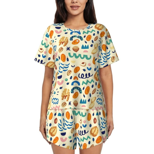 Fotbe Peanuts 8 Conjunto de Pijama Estampado para Mujer, 2 Piezas, Ropa de Dormir con Camiseta de Manga Corta y Shorts Suaves-4X-Large