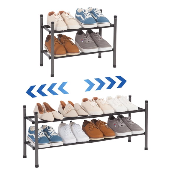 STORAGE MANIAC Zapatero expandible, zapatero apilable para armario, zapatero pequeño organizador para entrada, zapatero ajustable para garaje, zapatero para puerta delantera, zapatero de metal, negro
