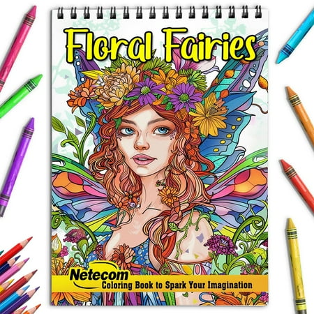 Netecom Floral Fairies Coloring Book for Adults Spiral Bound Soft Cover
