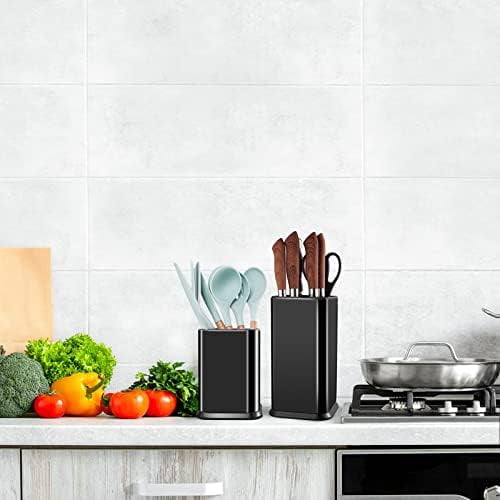 Stainless Steel Kitchen Utensil Holder for Countertop, Spoon Spatula Organizer,Modern Rectangular Large Cooking Utensil Caddy Counter,Utensil Crock (Stainless Steel Black)