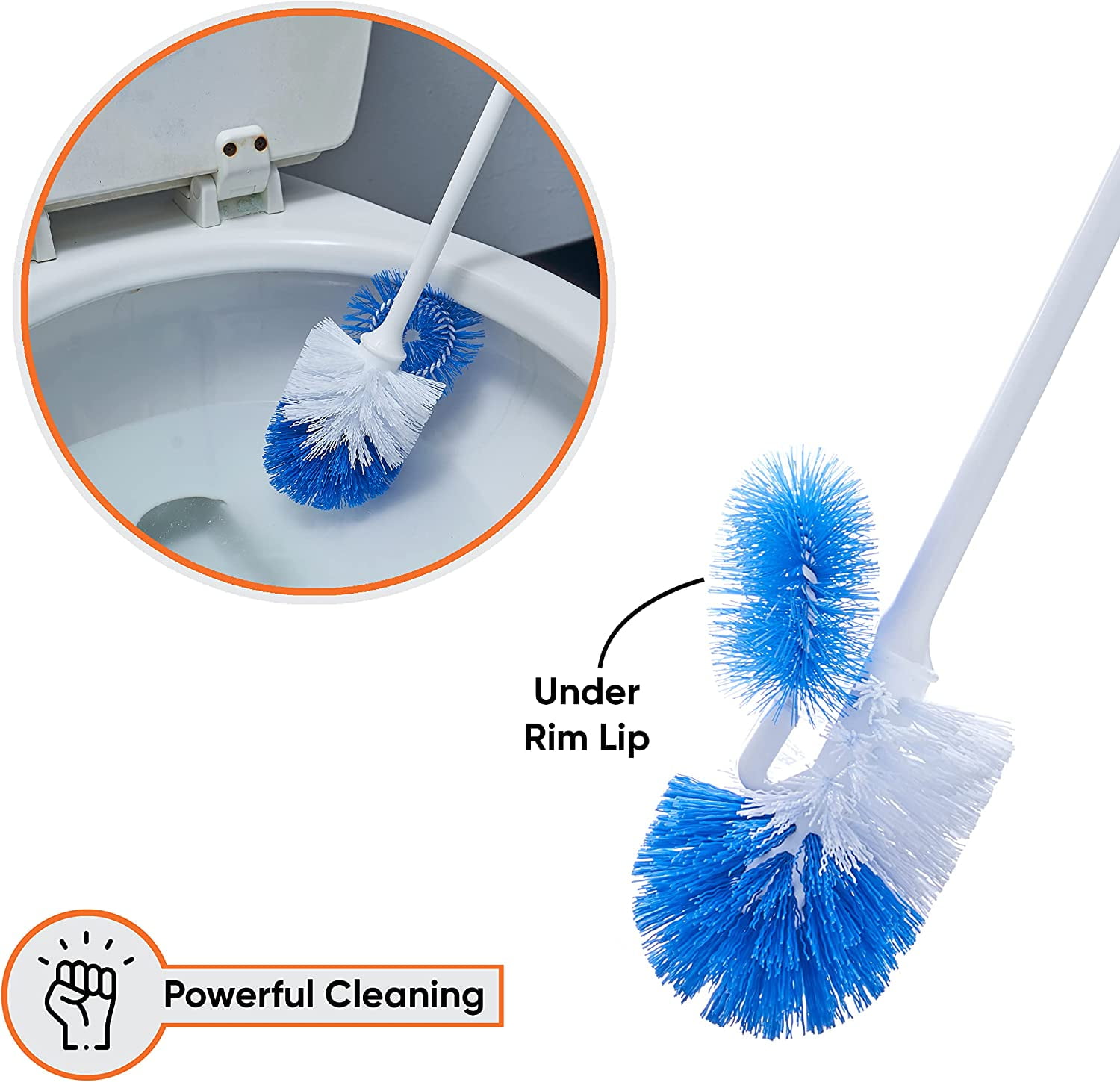 Toilet and Urinal Brush with Plastic Bristles and Rim Lip