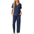thumbnail image 2 of INSPIRE CHIC Women's Pajama Set Button Down Soft Short Sleeve Sleepwear Long Pants 2 Piece Lounge Set M Navy, 2 of 6