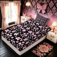 thumbnail image 4 of Meiyoeat Chic Bow Cherry Blossom Twin Sheet Sets for Women Girls, Black Pink Princess Style Bedding, 3-Piece, 4 of 5