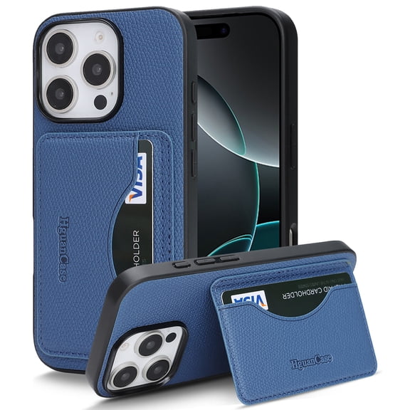 Case for iPhone 16e/17e, Luxury Ultra Thin Vintage PU Leather Phone Cover with Credit Card Slots Holder Kickstand Durable Classic Shockproof Protective Case for iPhone 16e/17e, Blue