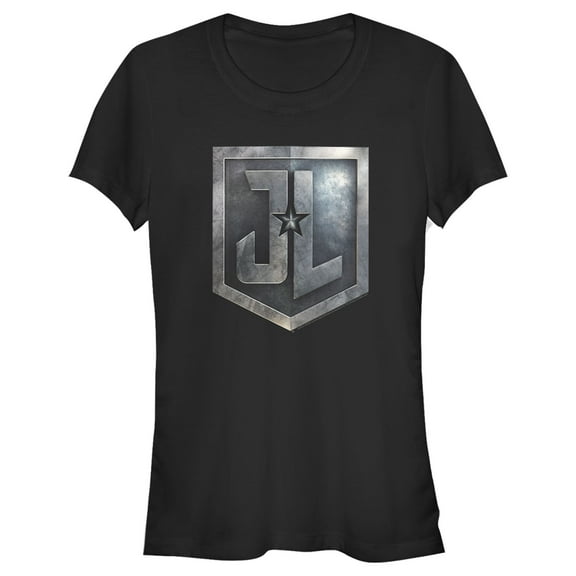 Junior's Zack Snyder Justice League Stone Shield Logo  Graphic Tee Black Small
