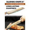 thumbnail image 2 of YOUSUNLONG Sujihiki Slicing Knife - 8 Inch Sashimi Sushi Knife - Handmade Copper Damascus Steel - Japanese Yanagiba Carving Knives Ultra Sharp - Naturel Burl Wooden Handle with Leather, 2 of 7