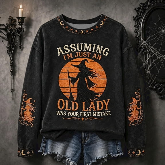 Salem Broom Company Sweatshirt for Women Halloween Witch Spooky Season Sweatshirt Crewneck Hocus Pocus Holiday Pullover Orange S