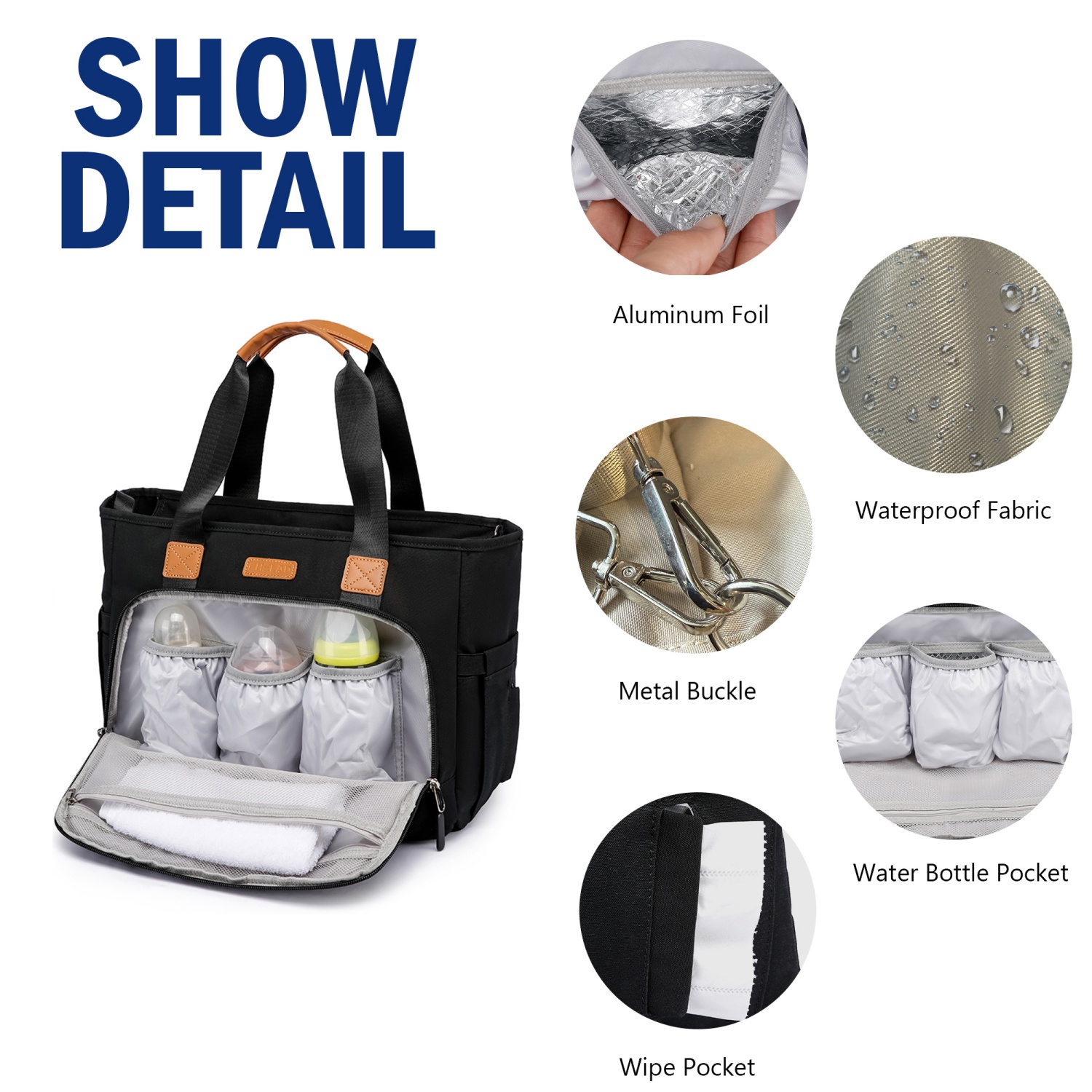 DEFAHN Diaper Bag,Baby Bag with 15 Pockets , Large Capacity Diaper Bag Tote,Waterproof Baby Diaper Bag for Mom and Dad, Multifunction Travel Tote Diaper Bags (Black)