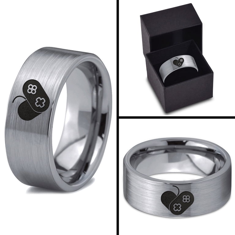 Tungsten Gaming Gamer Video Game Love Heart Emoji Band Ring 8mm