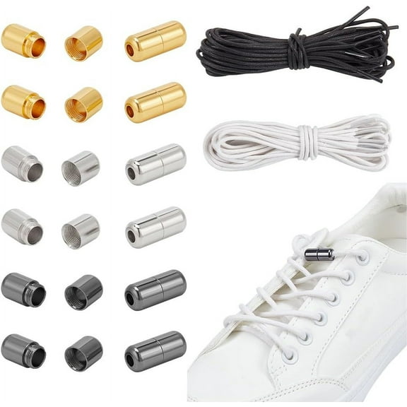 12 Sets Smart Buckle Shoe Laces Set 3 Colors No Tie Cotton Shoe Laces Metal Lock Buckles with 6 Pairs Shoe Lace for Sneaker Boot Casual Shoes DIY