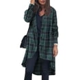 thumbnail image 1 of Camisa con estampado a cuadros Manga larga Longitud media Botonadura única Cuello vuelto Camisa con estampado a cuadros para mujer Verde S, 1 of 6
