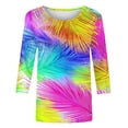 thumbnail image 5 of CYMMPU Loose Fit Crew Neck Floral Pattern Blouses for Women Dressy Casual Spring Tops 3/4 Sleeve Tunic Tops Summer Trendy Shirts Empire Waist A Line T-Shirts Multicolor XXXL, 5 of 5