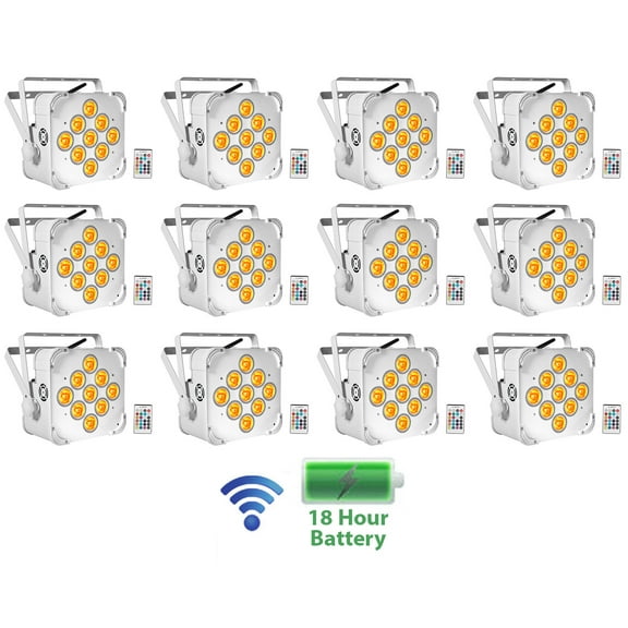 12 Rockville BEST PAR 60 White Rechargeable Wash Up-Lights Wireless DMX RGBWA UV