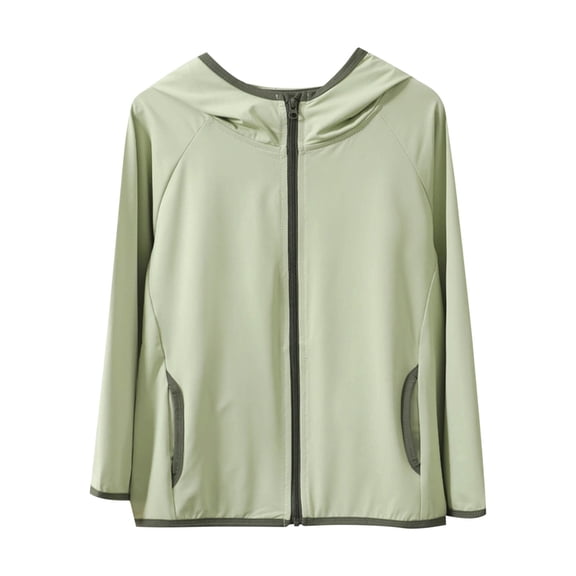 Xfvqtps Kids Light Jacket Cooling Sun Protection Hoodie Full Zip up Long Sleeve Summer Shirts UV for Outdoor Hiking Athletic Running Green