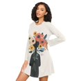 thumbnail image 3 of FORMRS Womens Long Sleeve Nightgowns Crew Neck Sleep Shirt Soft Pajamas Sizes S-3XL, Black Flowers, 3 of 8