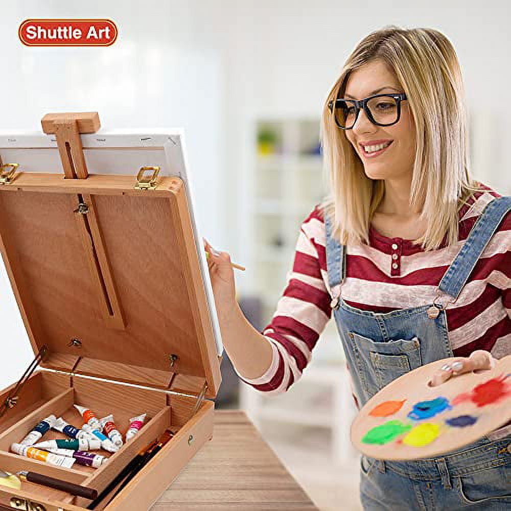 Acrylic Painting Set, Shuttle Art 59 Pack Professional Painting Supplies with Wood Tabletop Easel, 30 Colors Acrylic Paint, Canvas, Brushes, Palette, Complete Painting Kit for Kids, Adults, Artists