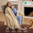 thumbnail image 4 of ROSEKIND Striped Blanket, Premium Faux Fur Touch Ribbed Throw for Sofa and Bed, Cozy Gift for Adults and Friends, 80''x90'', Warm Oatmeal, 4 of 6