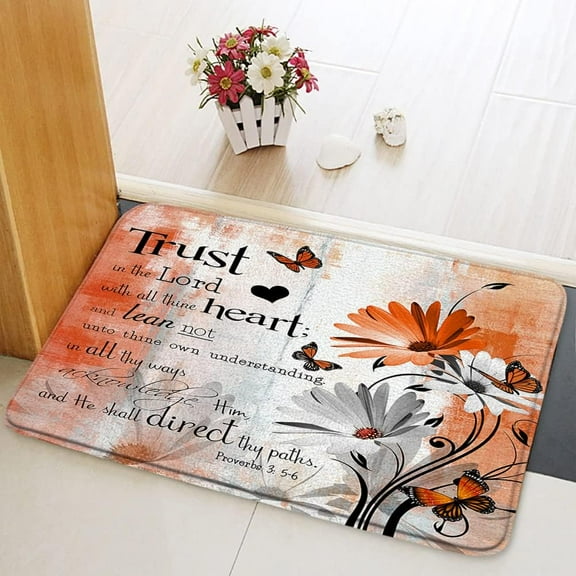Rustic Daisy Floral Bathroom Rugs Inspirational Quote Bath Mat Burnt Orange Flower Butterfly Vintage Barn Door Motivational Words Farmhouse Bedroom Kitchen Indoor Floor Decor Carpet 18x30 Inch