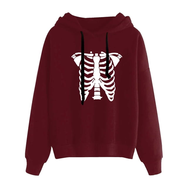 Pntutb Sudadera con capucha para mujer Impresión Suelta Casual Moda Manga larga Sudadera de Halloween tops Pntutb Pntutb-4662